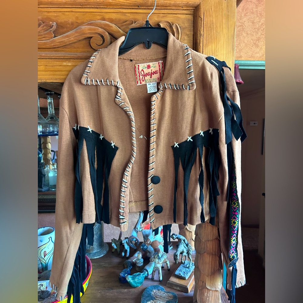 Jou Jou Tan and Black Fringe Jacket